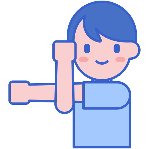 person stretching shoulders indoors